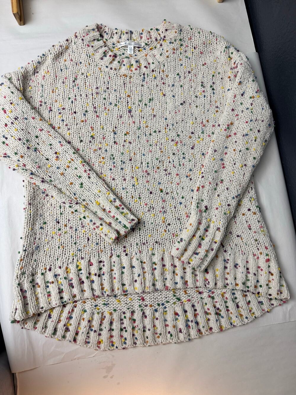 ⁠Seven7 Rainbow Confetti Slub Chunky Knit Sweater Size L Colorful Cozy⁠